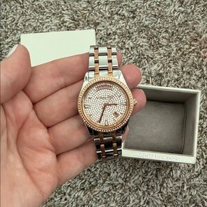 Michael Kors Two-Tone Rose Gold and Silver Pave Crystal Bracelet Watch